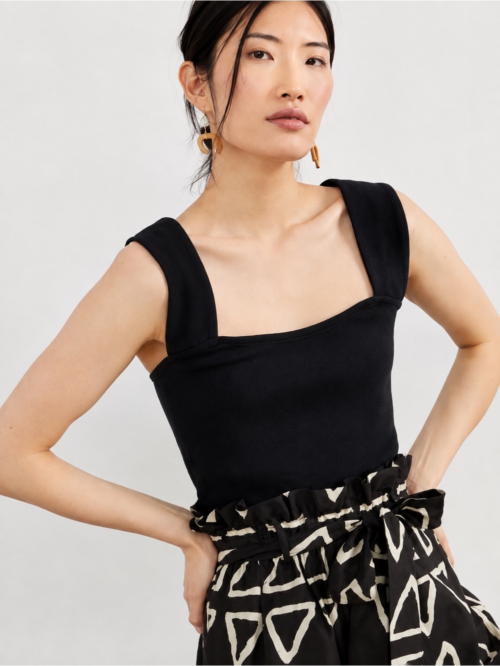 Anthropologie Black Square-Neck Tank with Wide Straps